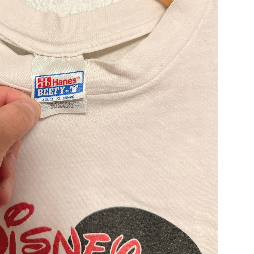 Vintage Disney T-Shirt XL White VoluntEARS Mickey Mouse Hanes Beefy-T 90s Retro - Picture 5 of 6